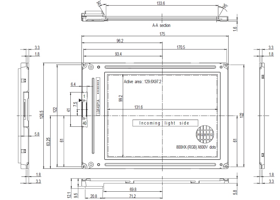 LQ64SP1, Sharp, Colour TFT-LCD, 16 cm [6.4"] SVGA format, Super