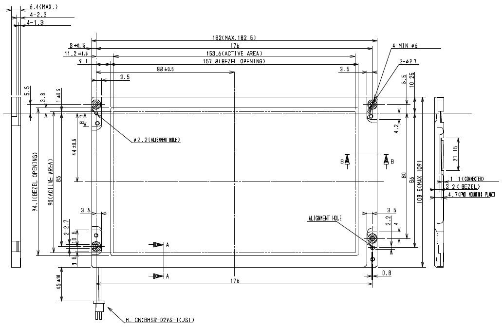 LTM07C382J, TOSHIBA MATSUSHITA, 7.0 SVGA-wide display, Dimension