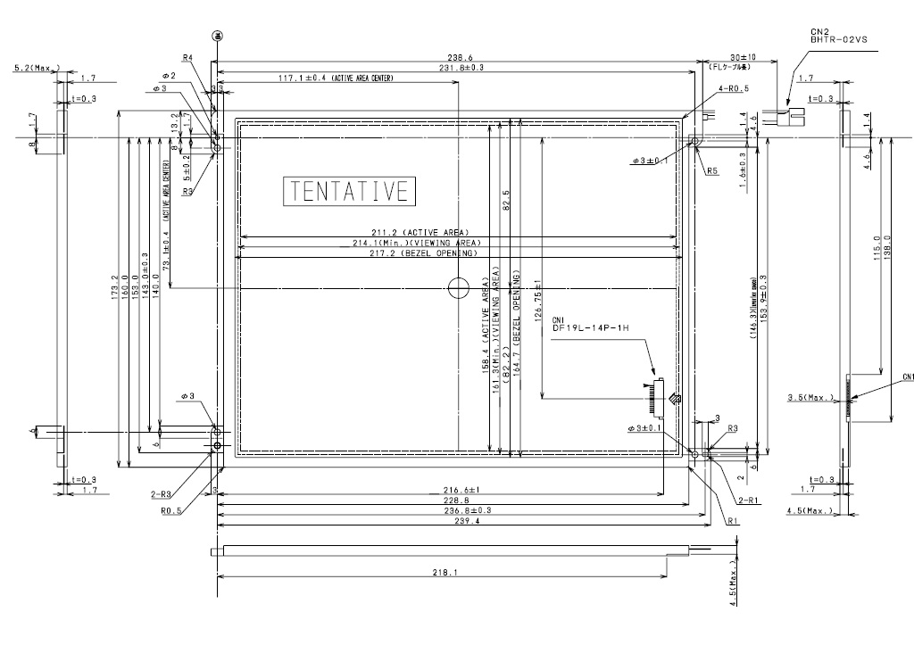 LTM10C348S, Toshiba, 10.4�SVGA display, Slim(5.2mmMAX), Dimensio