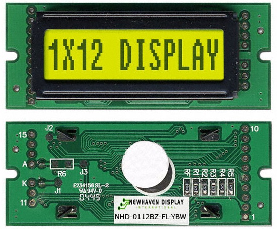 NHD-0112BZ-FL-YBW, LCD DISPLAY MODULE CHAR 1X12 Y/G TRANSFL,