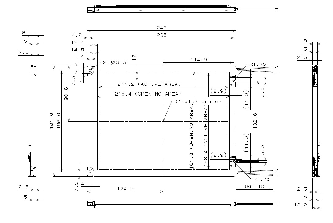 T-51513D104JU-FW-A-AF, OPTREX, 10.4�VGA, Display Area (mm) 211.2