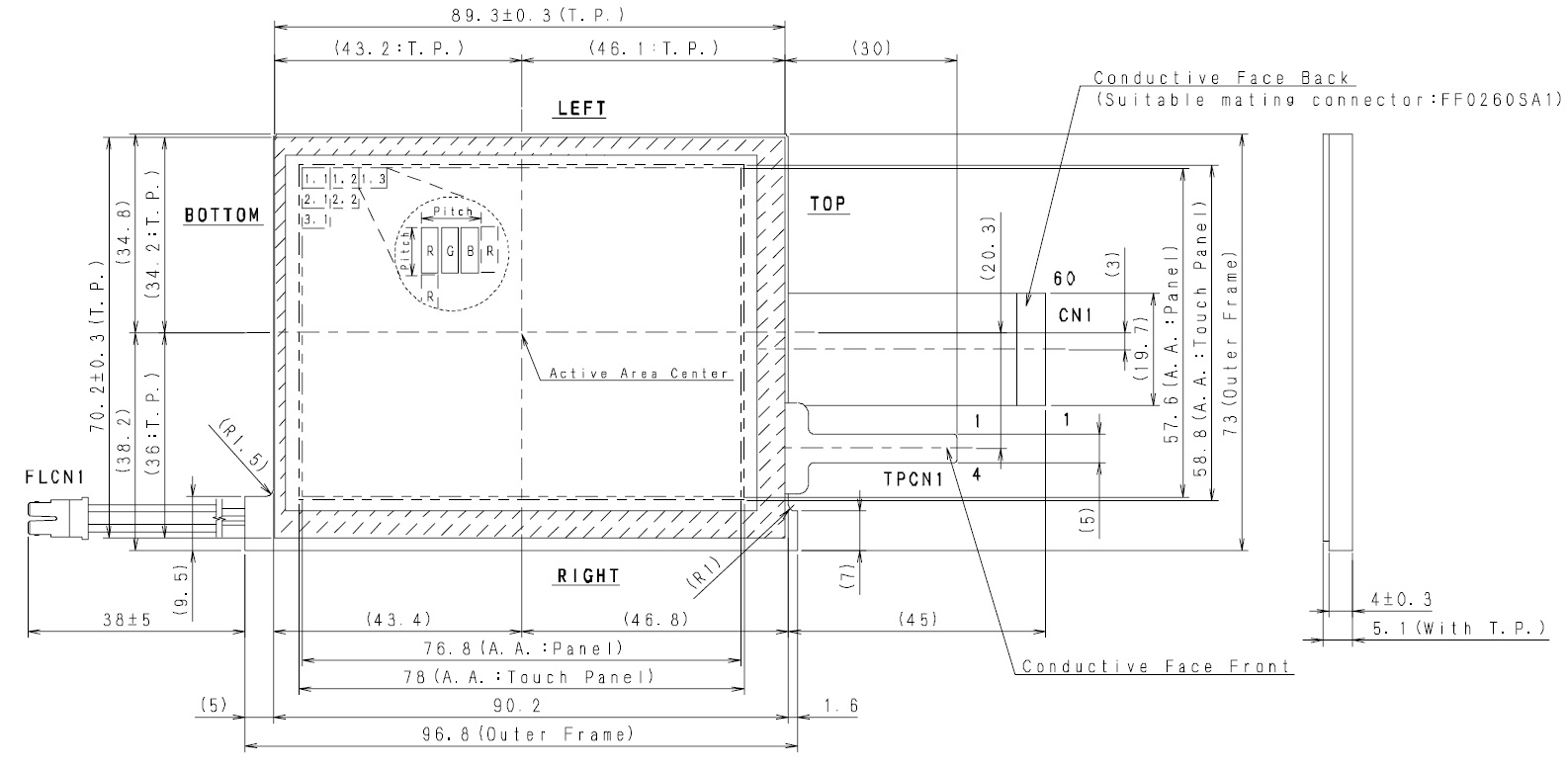TM038QV-67A02A, Torisan, 9.7cm (3.8 inch) diagonal TFT COLOR LCD
