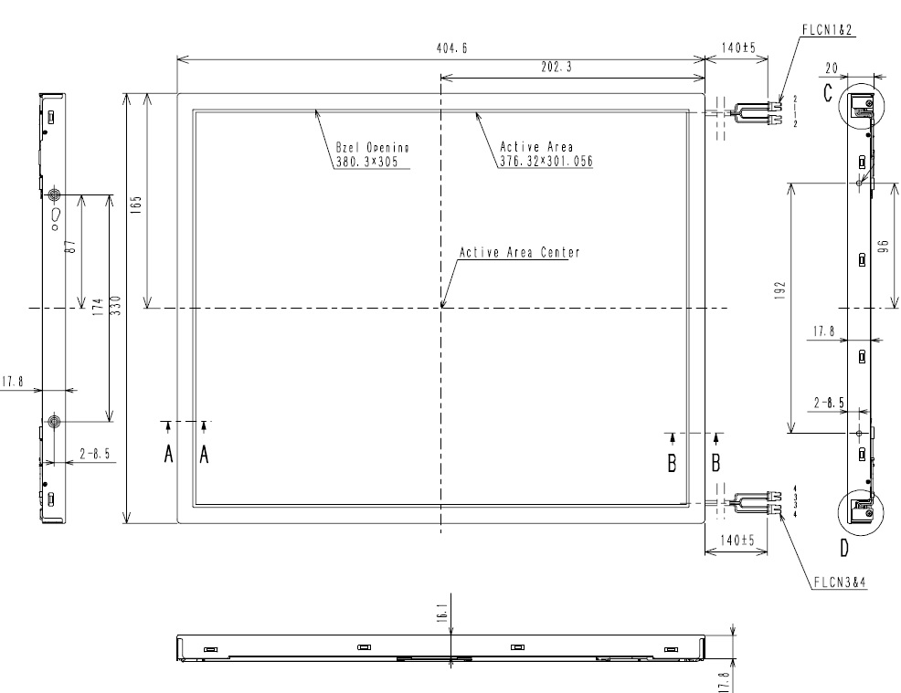 TM190SX-70N01, Torisan, 19.0" LCD, Module size 404.6(W) x 330.0(