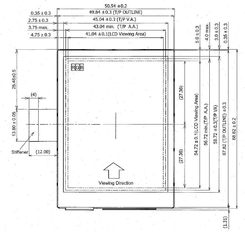TX07D09VM1CAB, Hitachi, 2.7" QVGA LCD, Illumination Colour:White