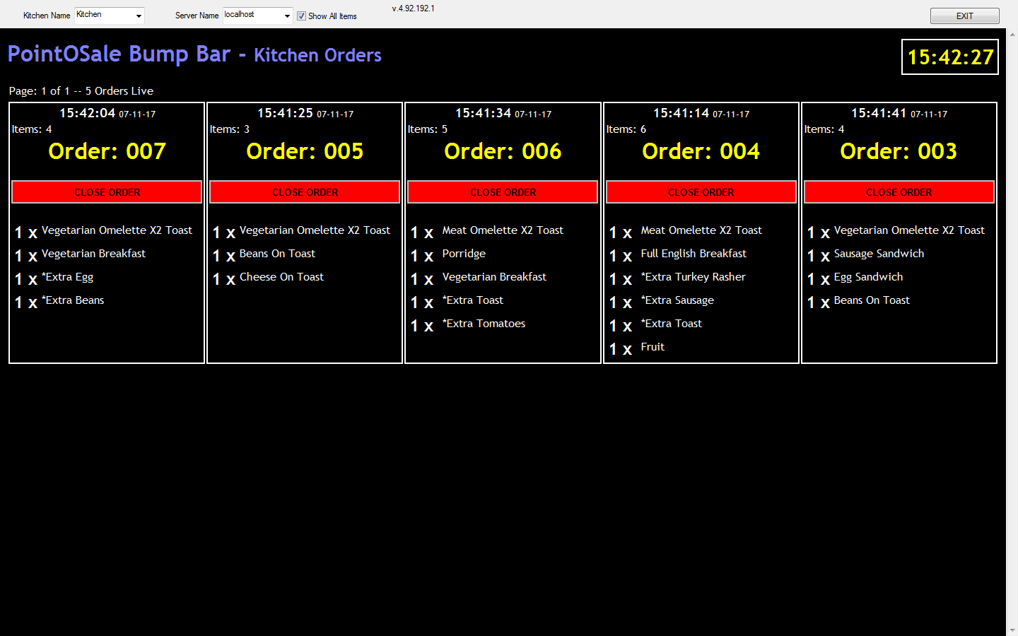 Kitchen Bump bar software, View kitchen or other orders on a tou
